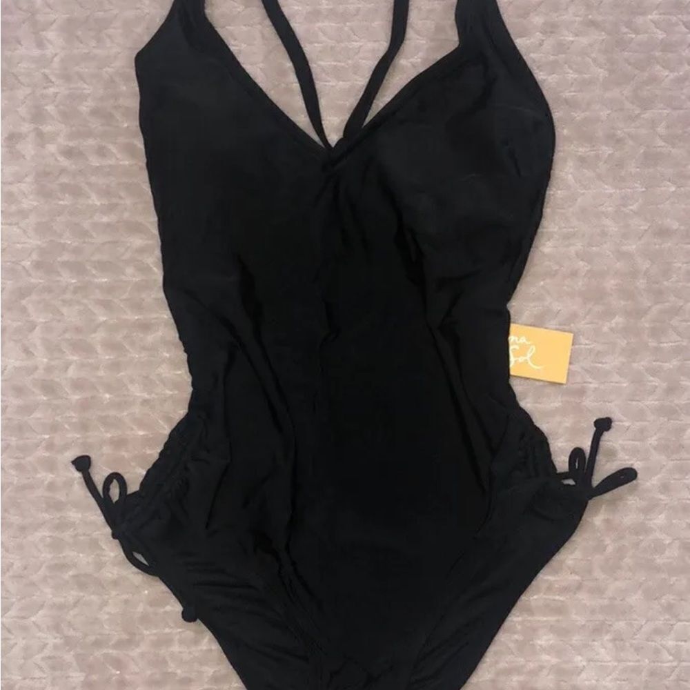 Kona Sol Black Cinched Sides One Piece Swimsuit